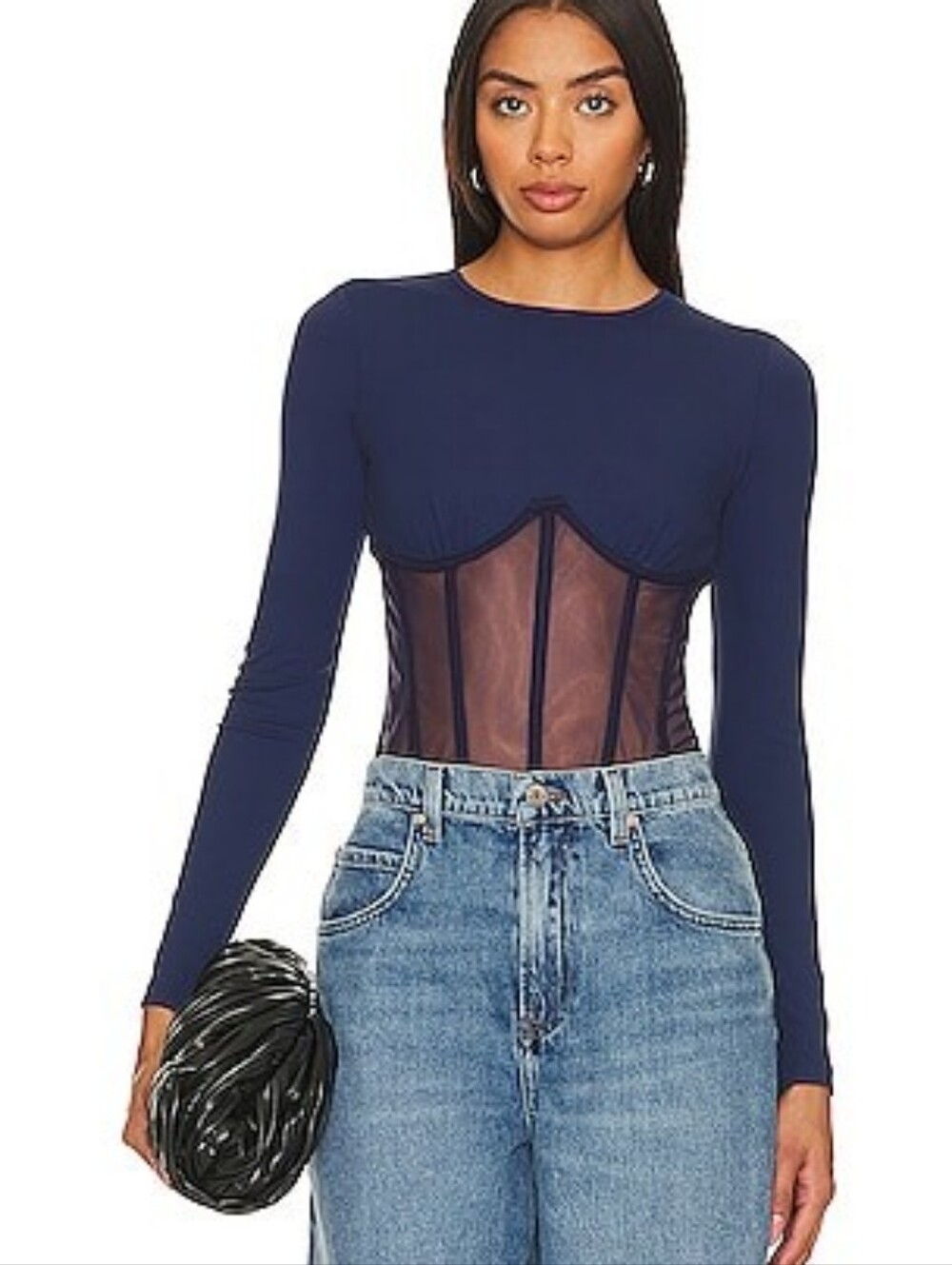Cami NYC Zoma Navy Blue Long Sleeve Corset Bodysuit